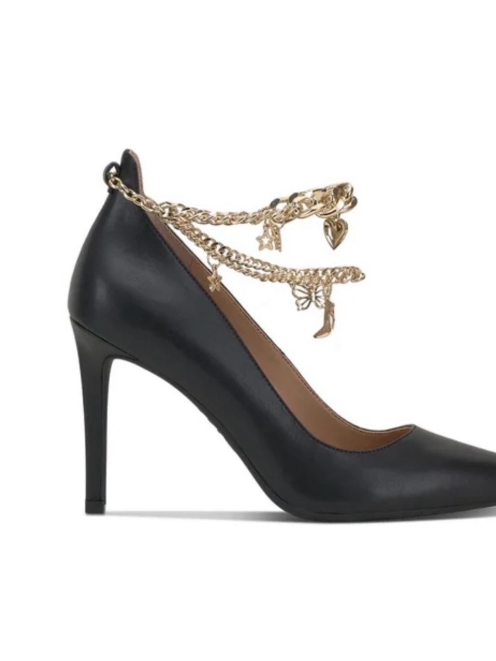 I.N.C International Concepts Black Leather  pump heel with charm ankle strap